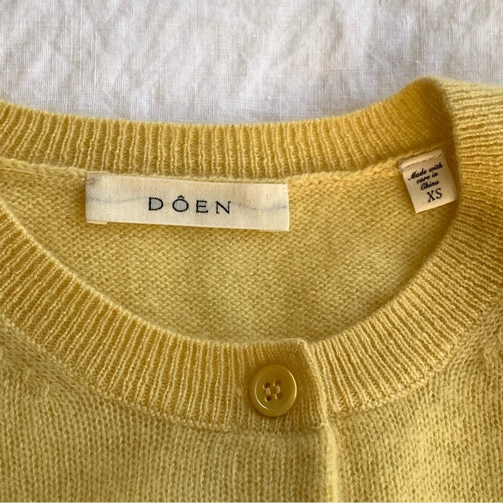 Doen Freya Cashmere Crewneck Pocket Button Knit Sweater Top Lemon Chiffon Yellow - Picture 8 of 13